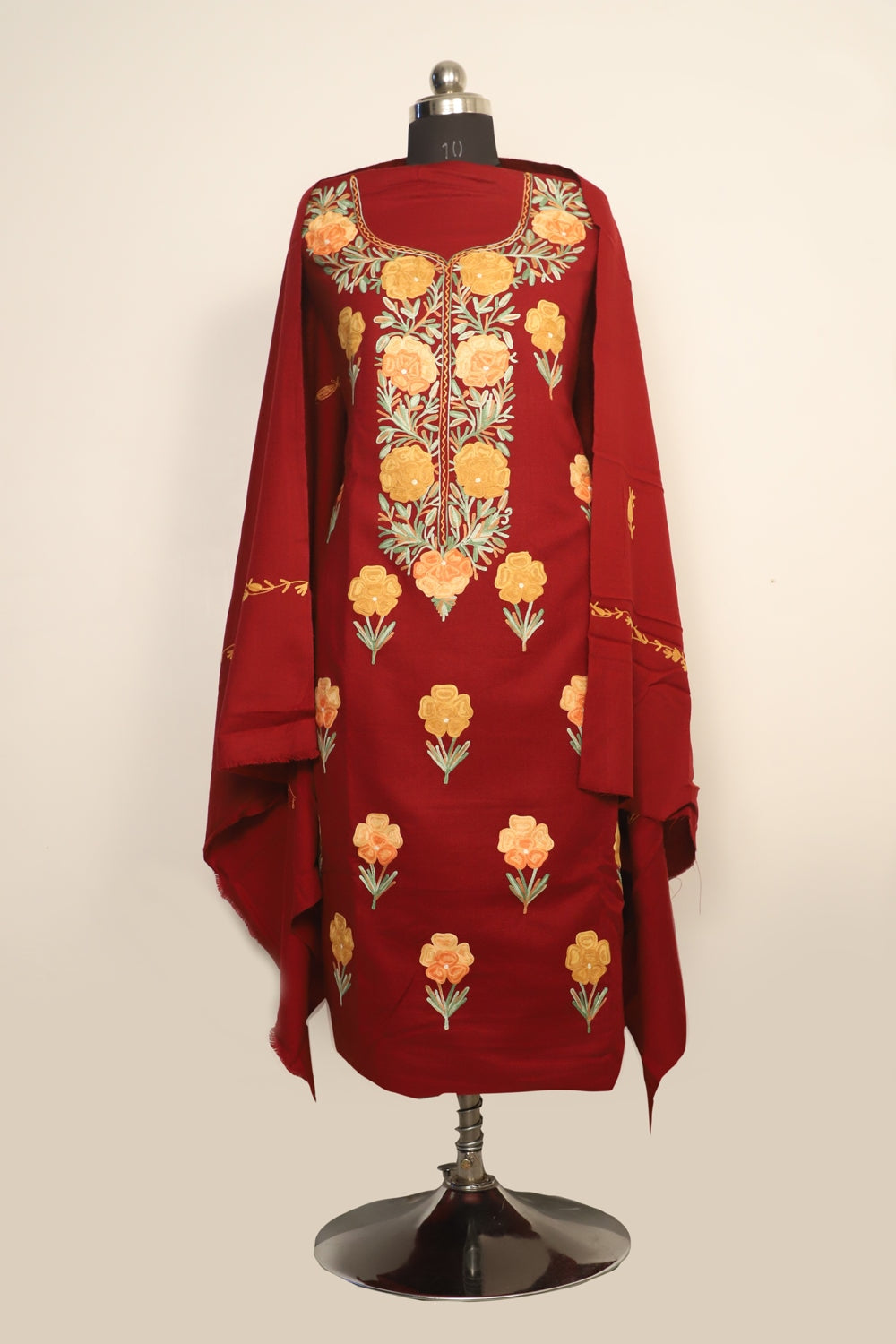 Maroon Color Kashmiri Woolen Aari Work Embroidered