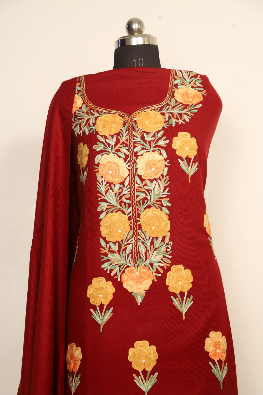 Maroon Color Kashmiri Woolen Aari Work Embroidered