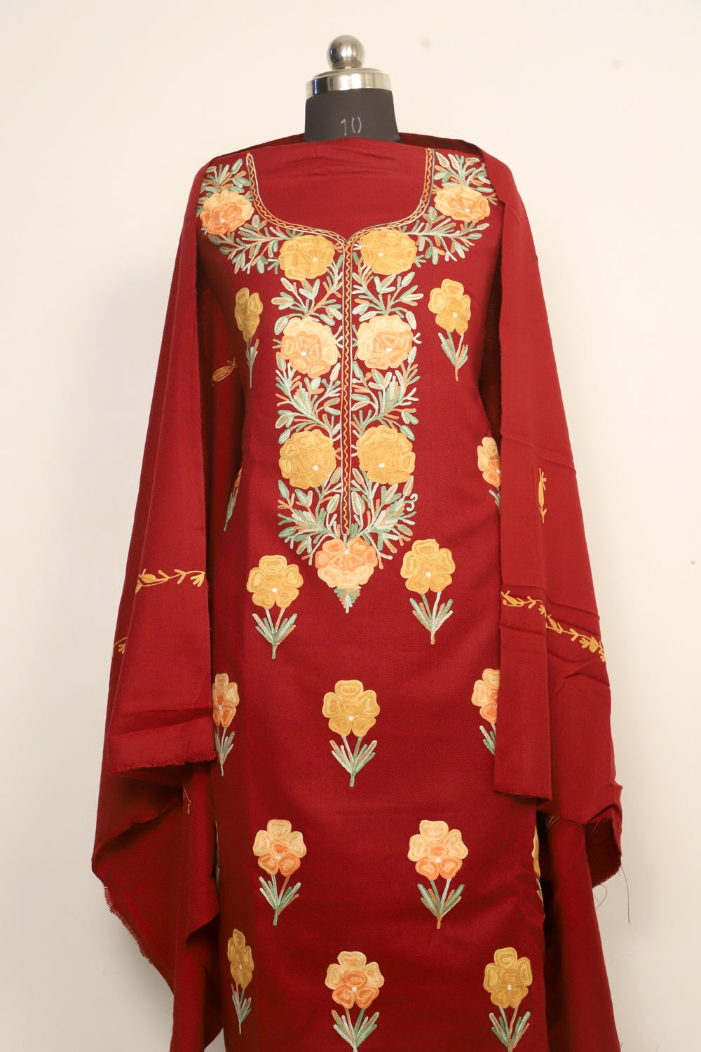 Maroon Color Kashmiri Woolen Aari Work Embroidered