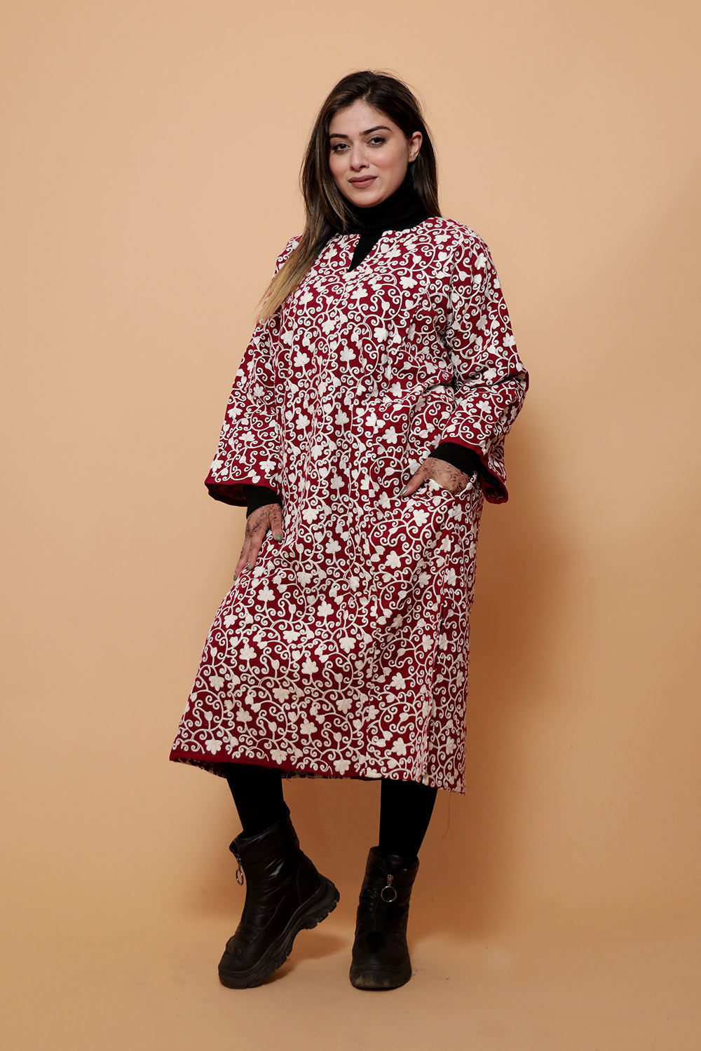 Maroon Color Kashmiri Work Phiran Enriched Designer Black