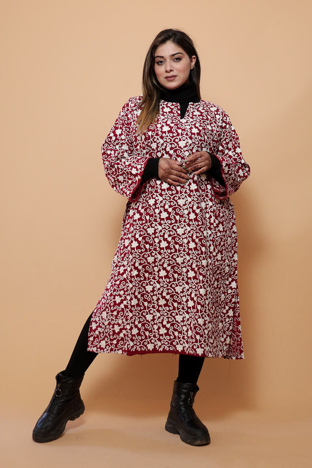 Maroon Color Kashmiri Work Phiran Enriched Designer Black
