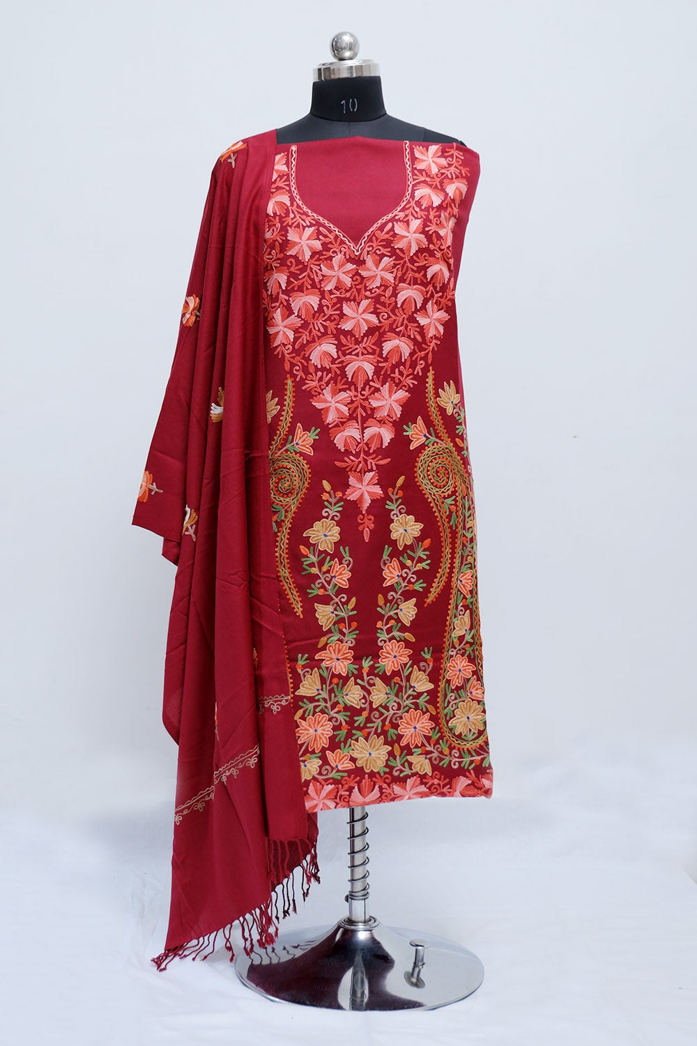 Maroon Colour Designer Work Embroidered Suit Enriched