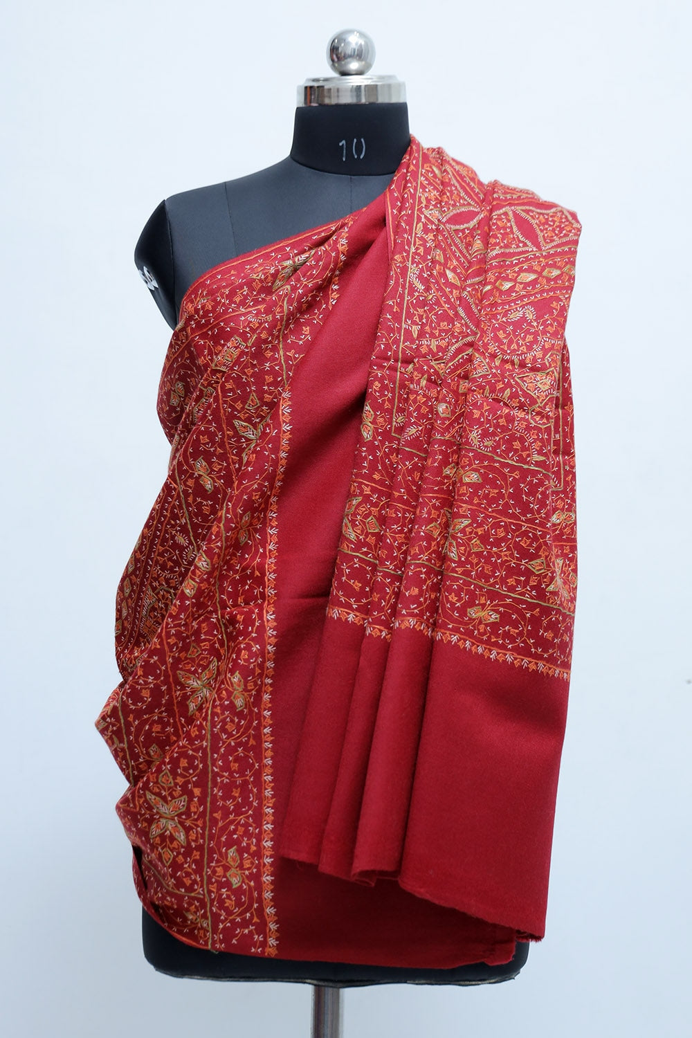 Maroon Colour Embroidered Sozni Shawl Enriched