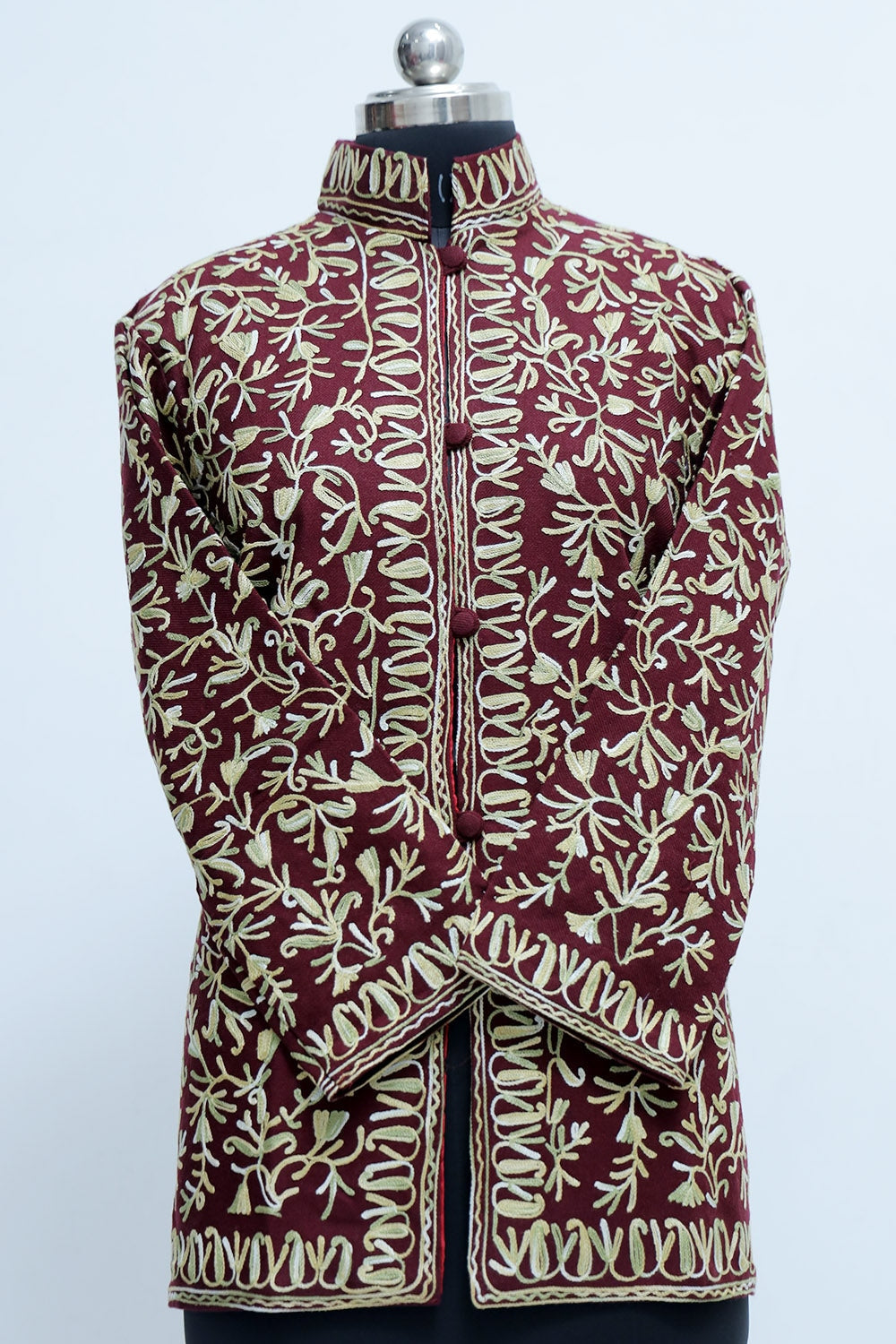 Maroon Colour Kashmiri Aari Work Embroidered Jacket