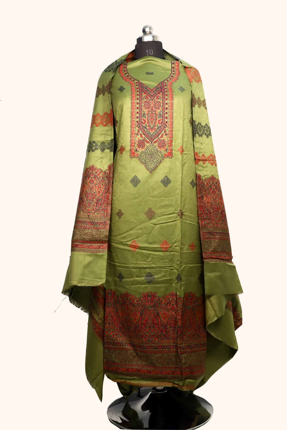 Mehandi Green Color Woolen Kashmiri Kani Work Unstitched