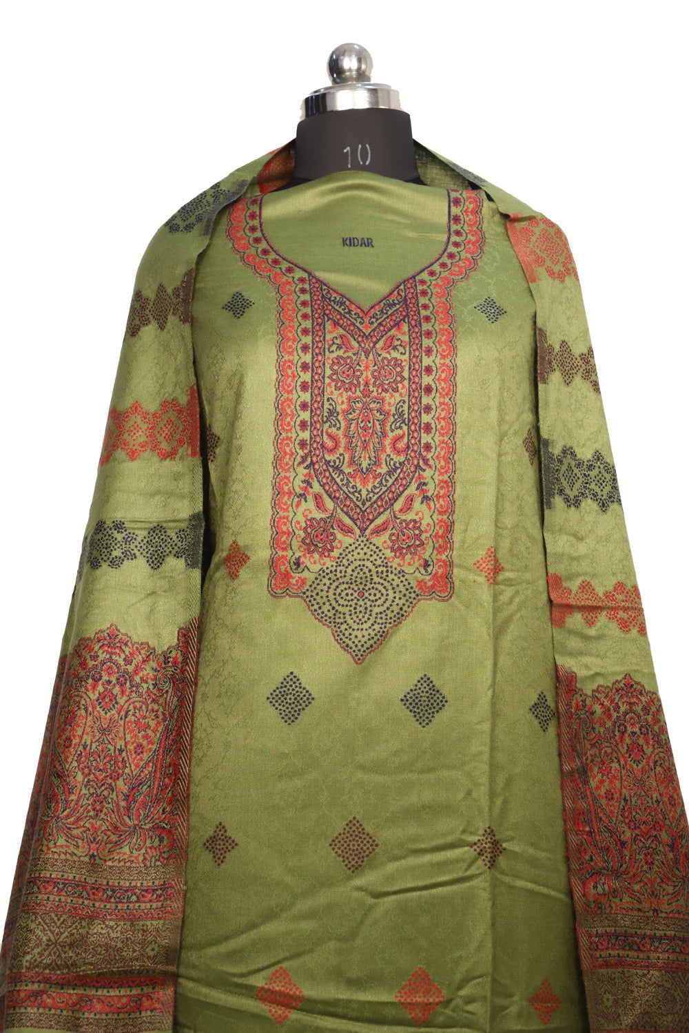 Mehandi Green Color Woolen Kashmiri Kani Work Unstitched