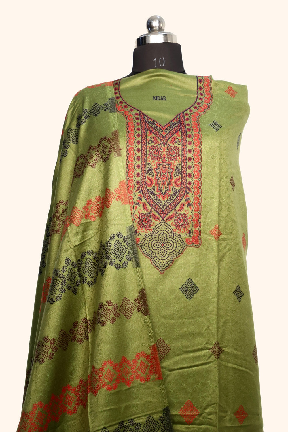 Mehandi Green Color Woolen Kashmiri Kani Work Unstitched