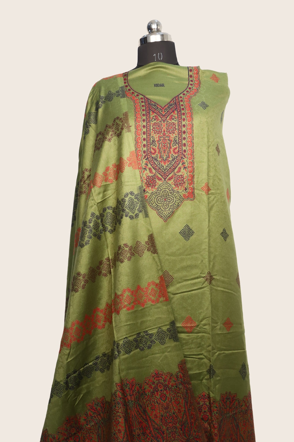 Mehandi Green Color Woolen Kashmiri Kani Work Unstitched