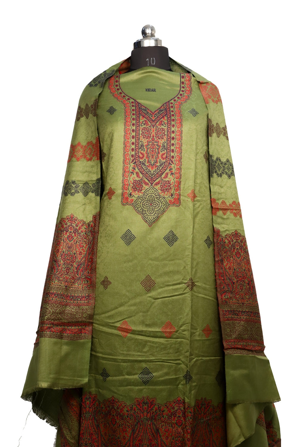 Mehandi Green Color Woolen Kashmiri Kani Work Unstitched