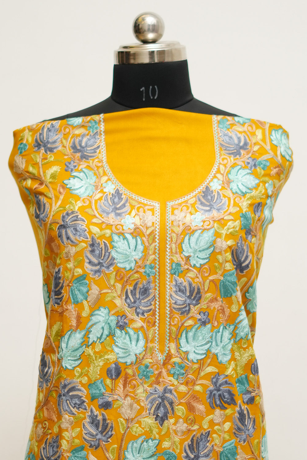 Mustard Aari Work Salwar Kameez With Chinar Heavy Jaal