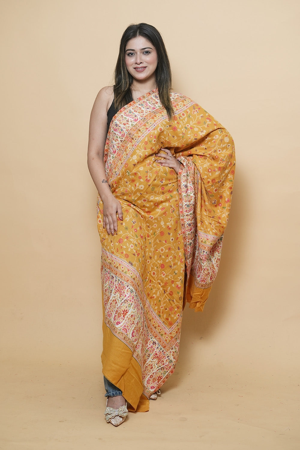 Mustard Colour Beautiful Kani Four Sided Running Border