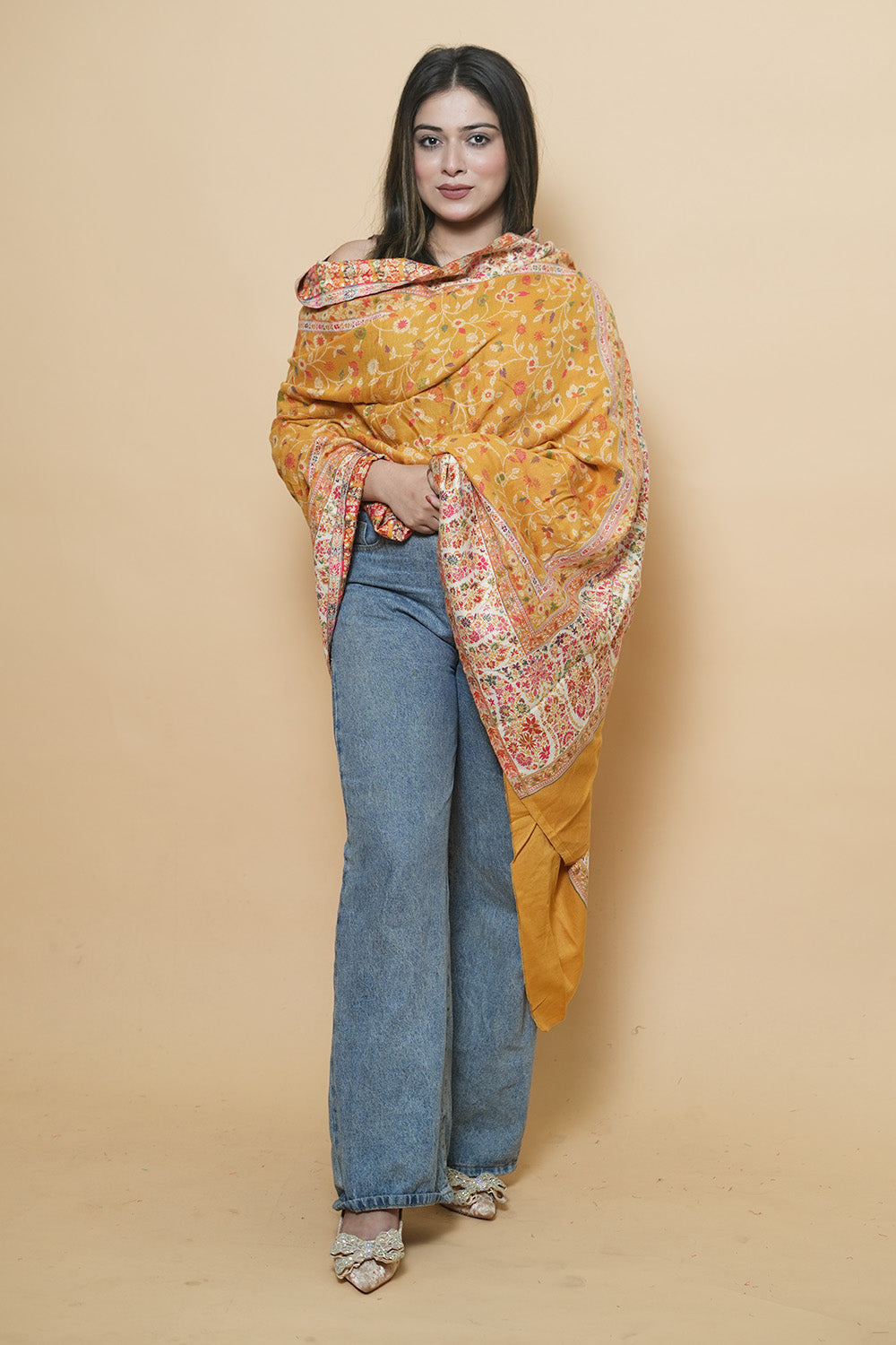 Mustard Colour Beautiful Kani Four Sided Running Border