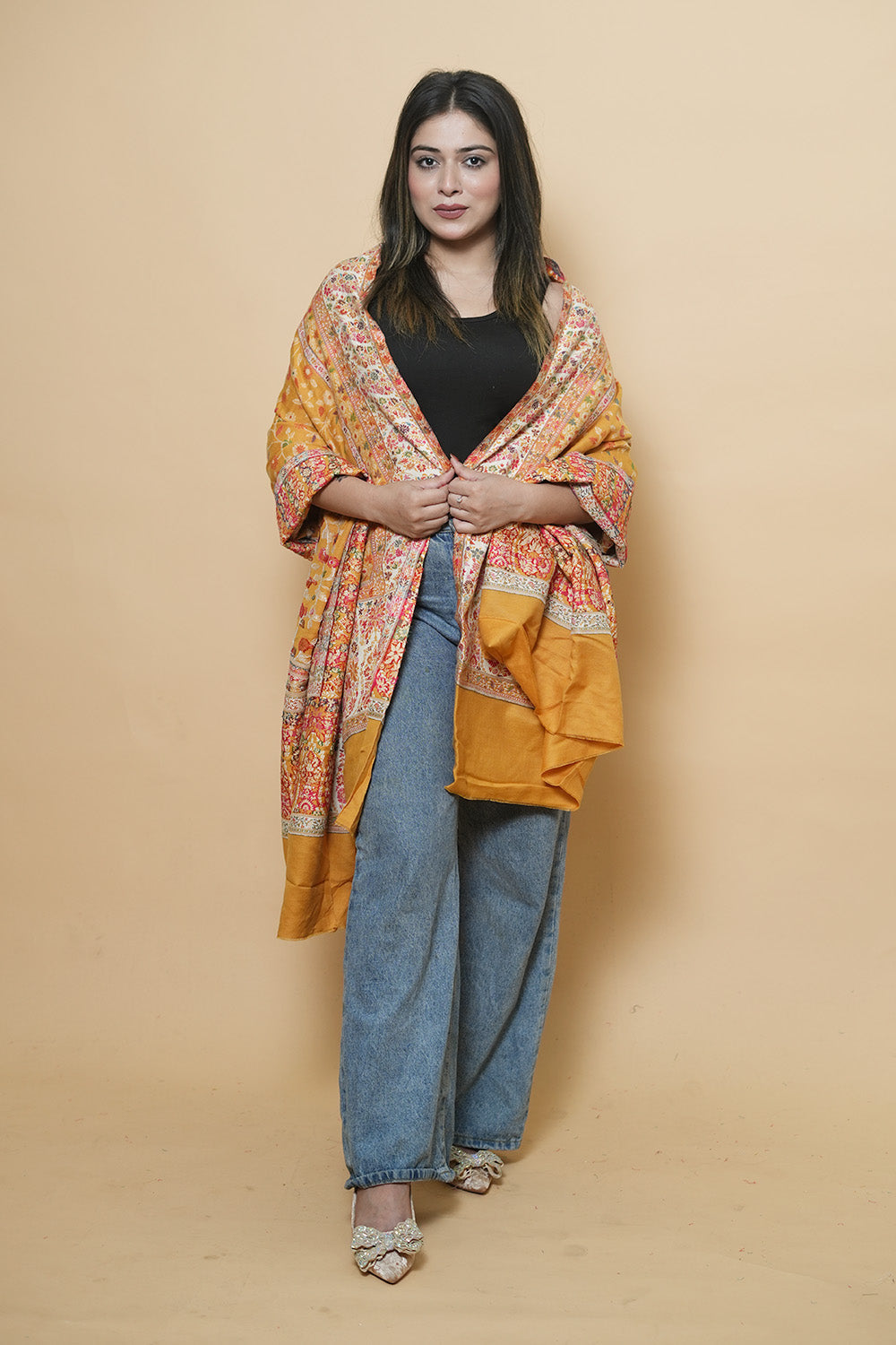 Mustard Colour Beautiful Kani Four Sided Running Border