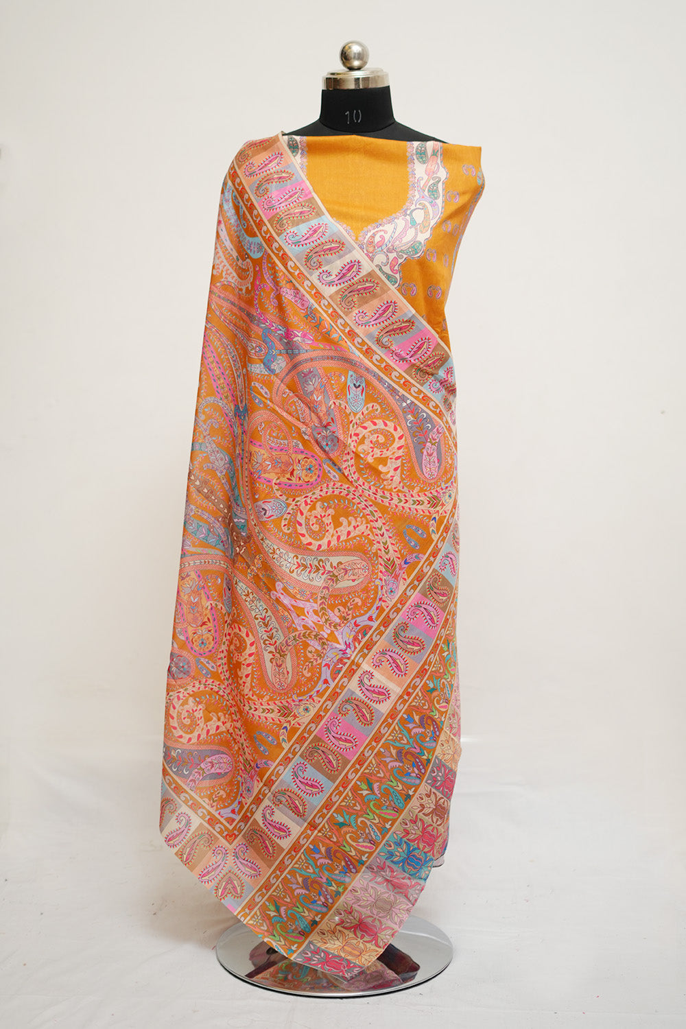 Mustard Colour Cotton Kani Printed Unstitched Suit Fabric