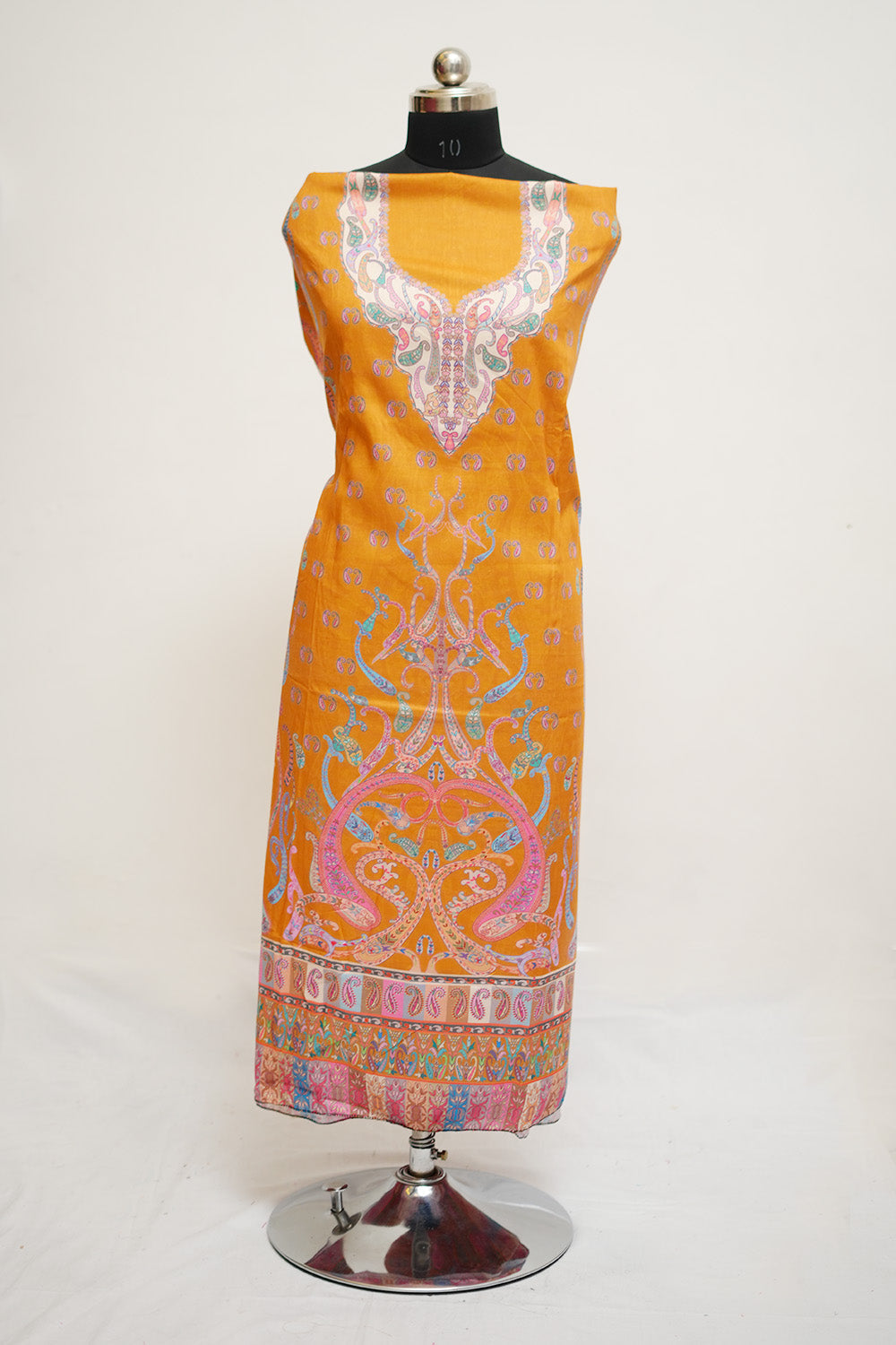 Mustard Colour Cotton Kani Printed Unstitched Suit Fabric