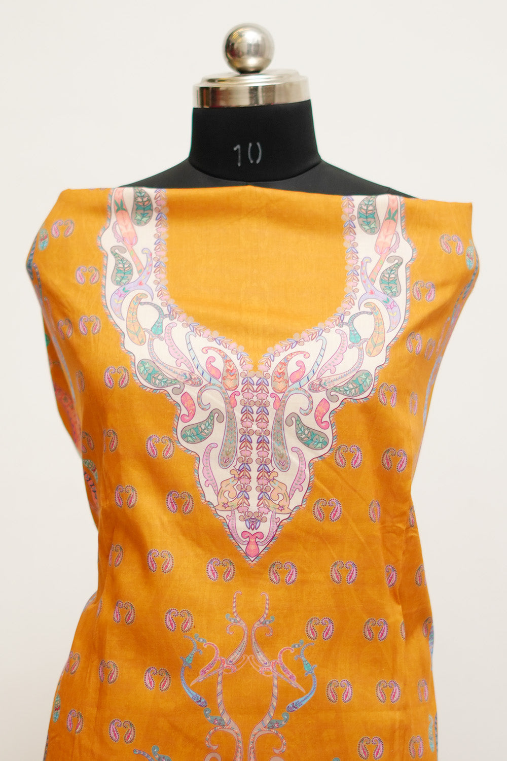 Mustard Colour Cotton Kani Printed Unstitched Suit Fabric