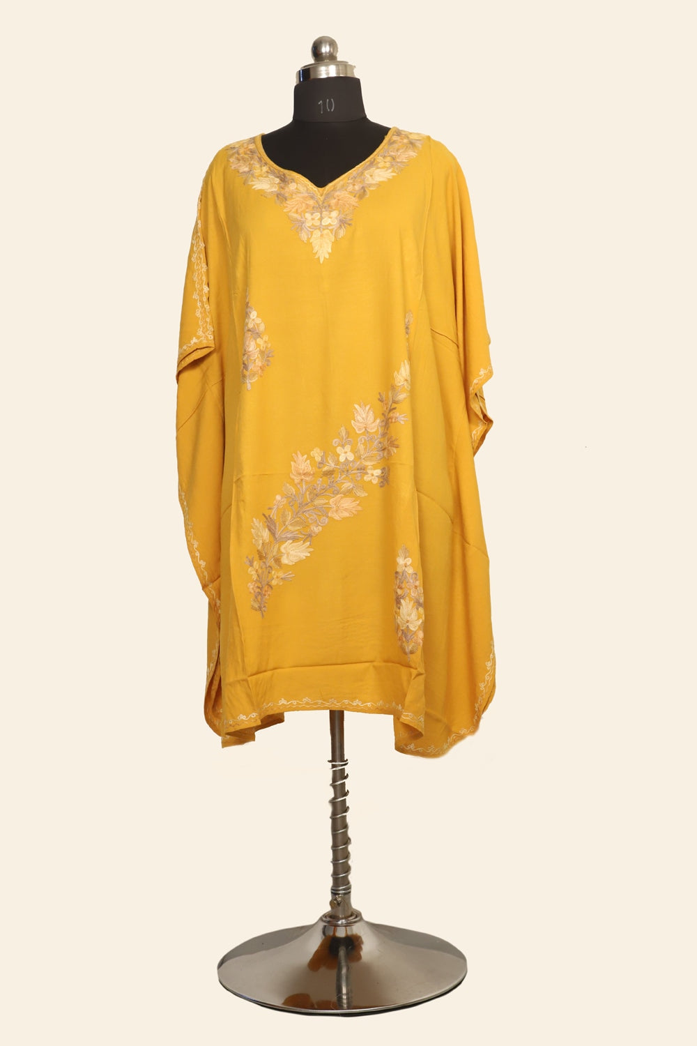 Mustard Colour Cotton Kashmiri Aari Work Designer Kaftan