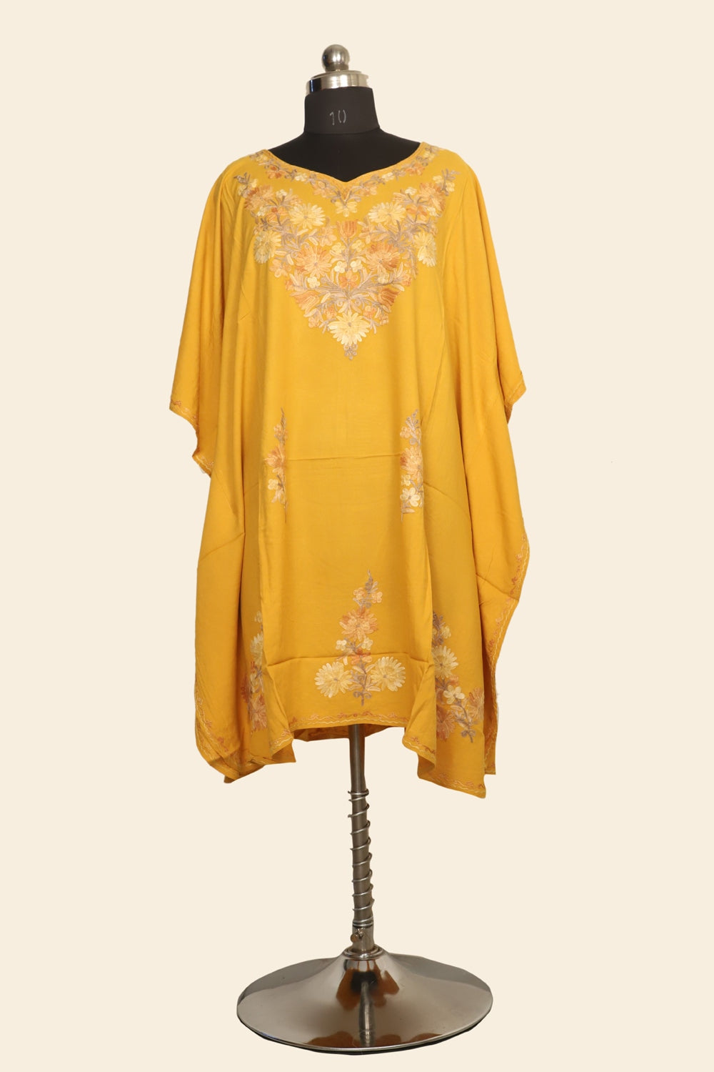 Mustard Colour Cotton Kashmiri Aari Work Designer Kaftan