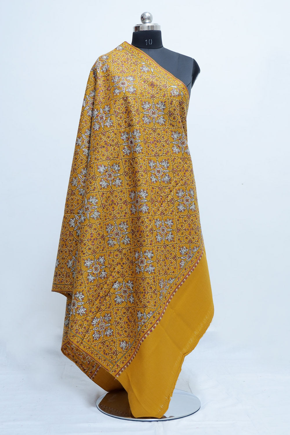 Mustard Colour Sozni Shawl With Richly Embroidered Border