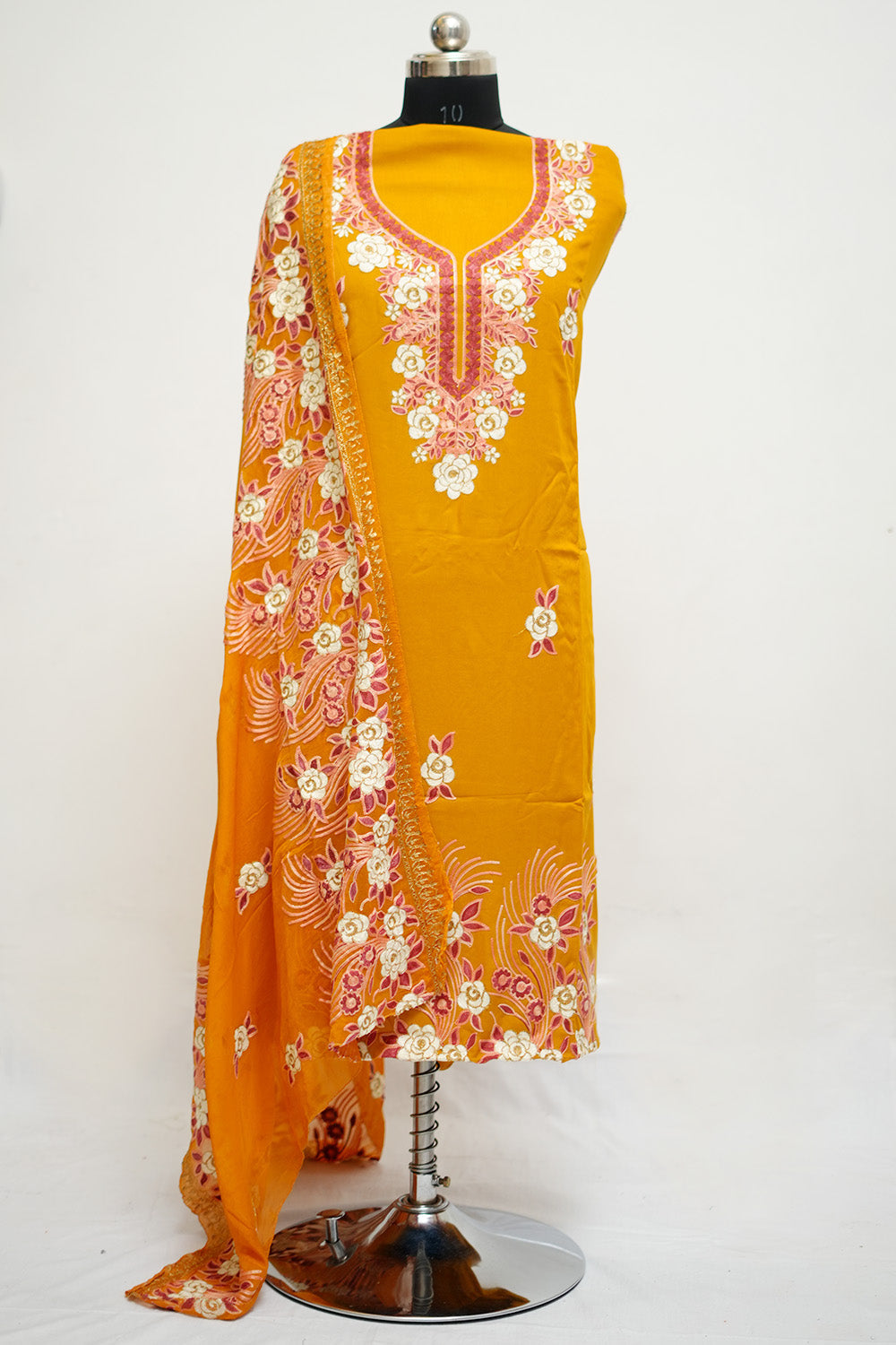 Mustard Yellow Aari Work Salwar Kameez With Neckline