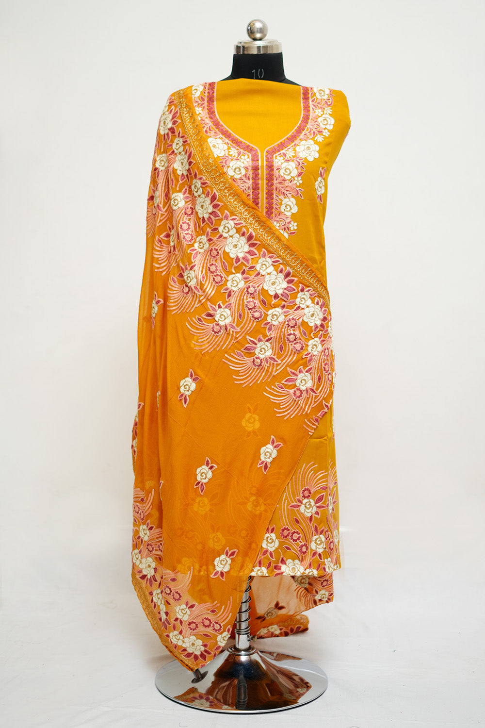 Mustard Yellow Aari Work Salwar Kameez With Neckline