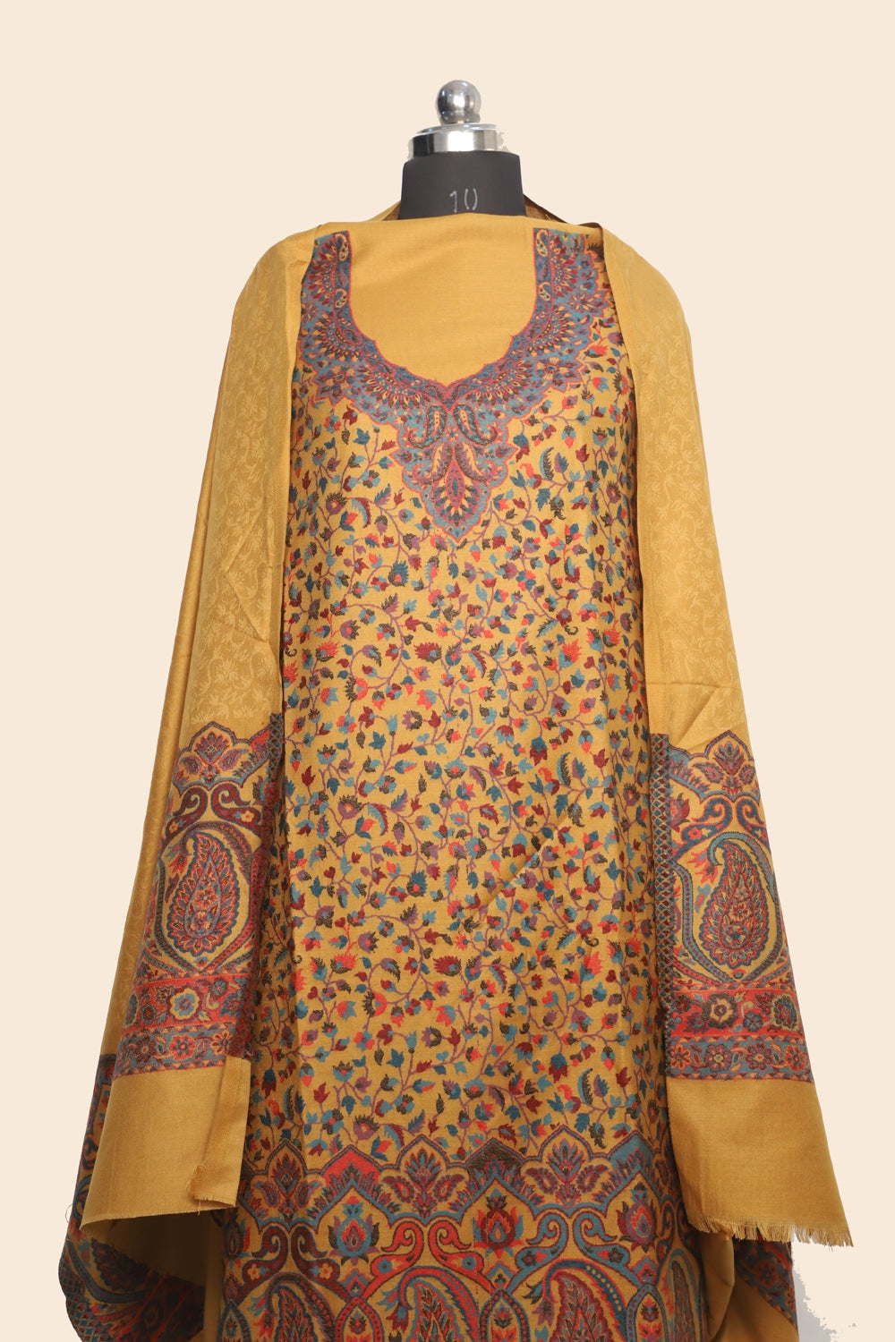 Mustard Yellow Color Woolen Kashmiri Kani Work Unstitched