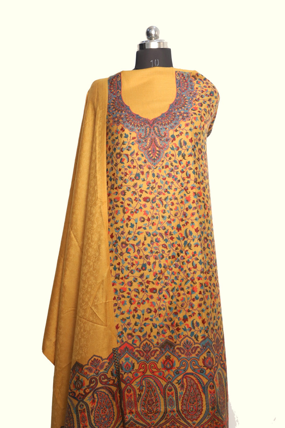 Mustard Yellow Color Woolen Kashmiri Kani Work Unstitched