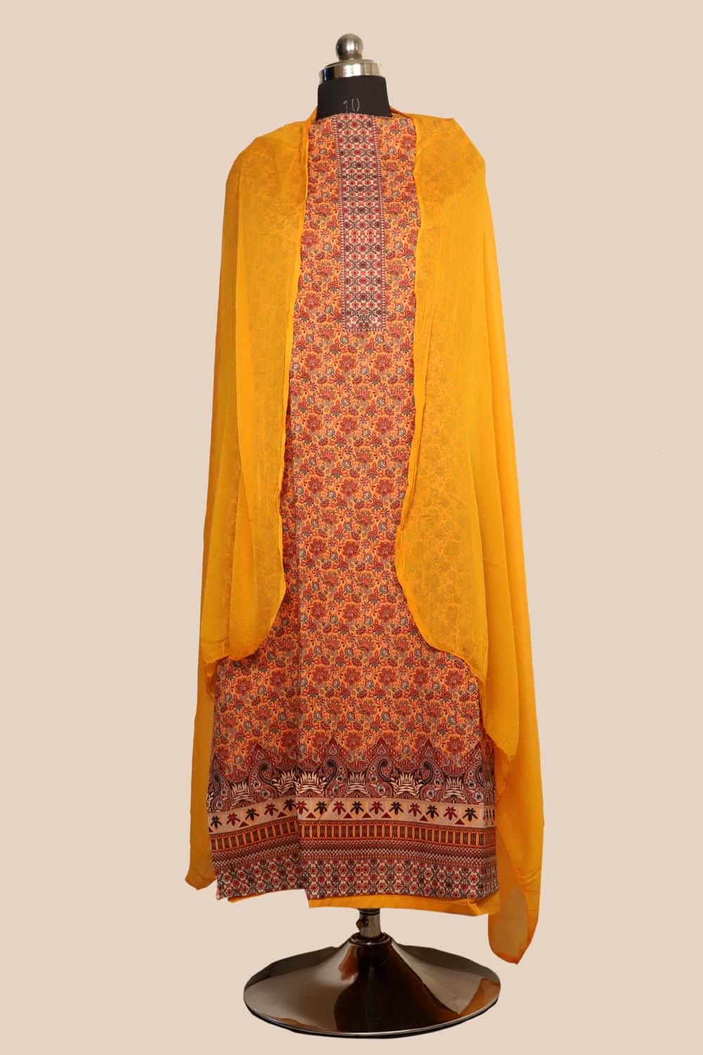 Mustard Yellow Colour Cotton Kani Printer Unstitched Suit