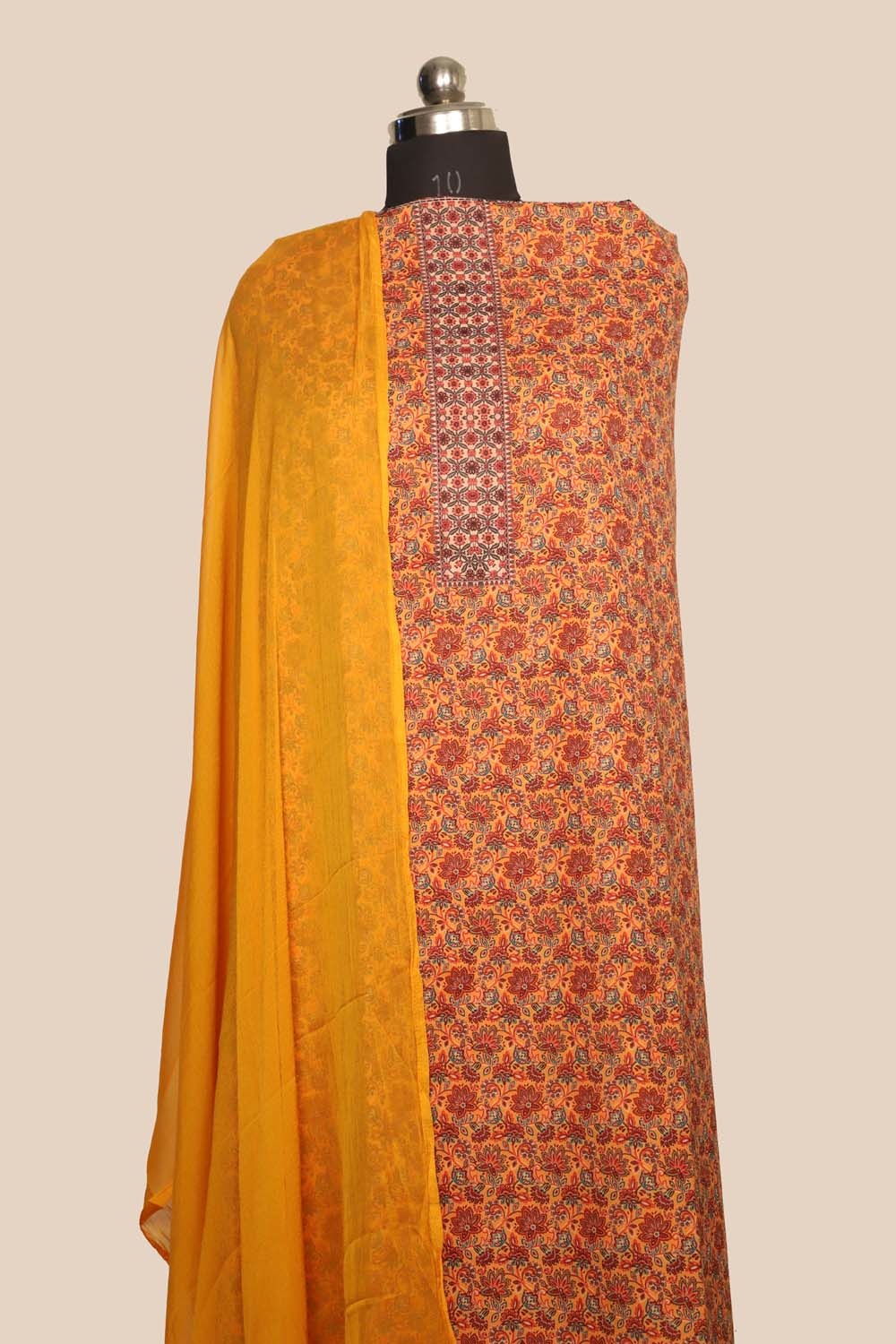 Mustard Yellow Colour Cotton Kani Printer Unstitched Suit