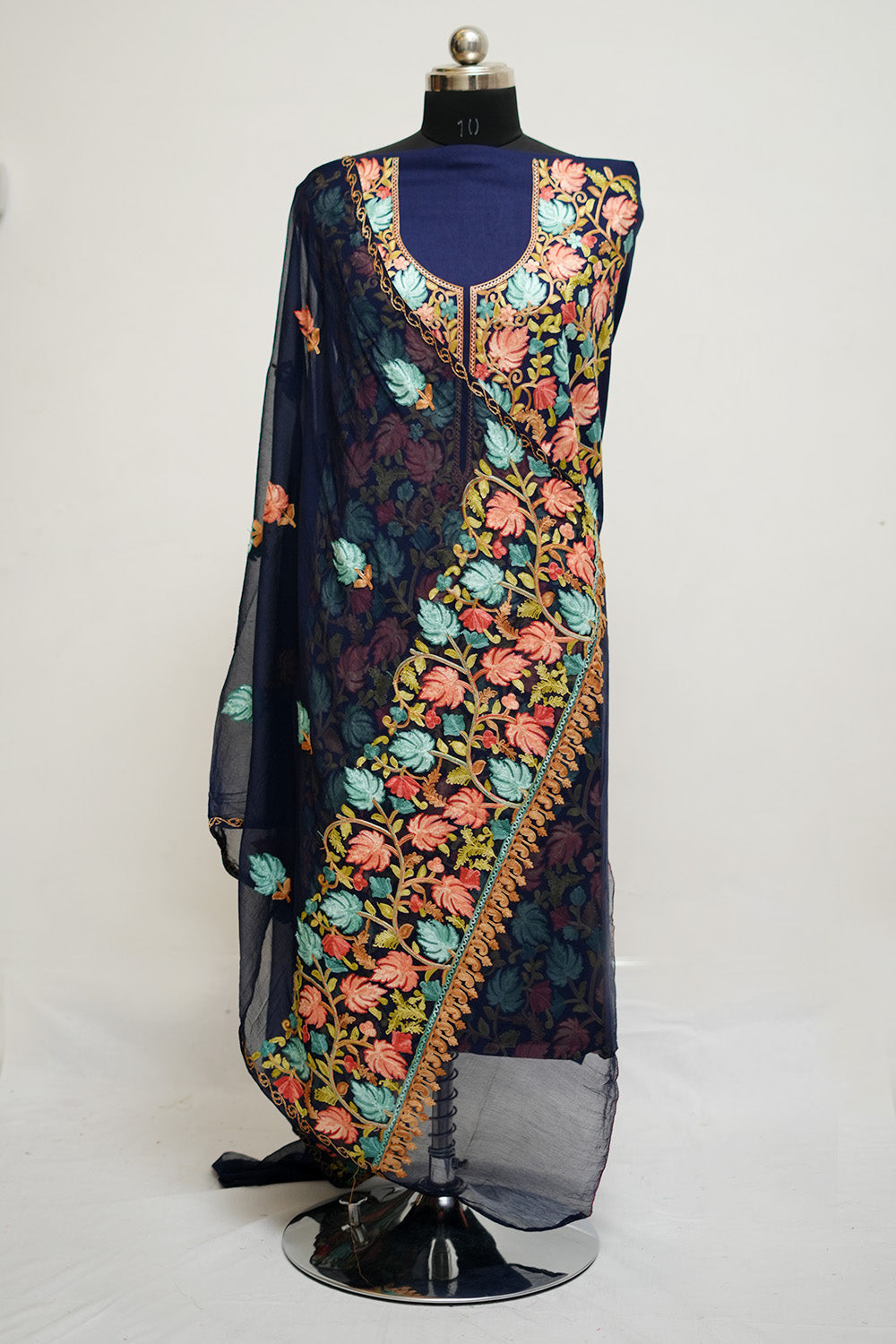 Navy Blue Aari Work Salwar Kameez With Chinar Heavy Jaal