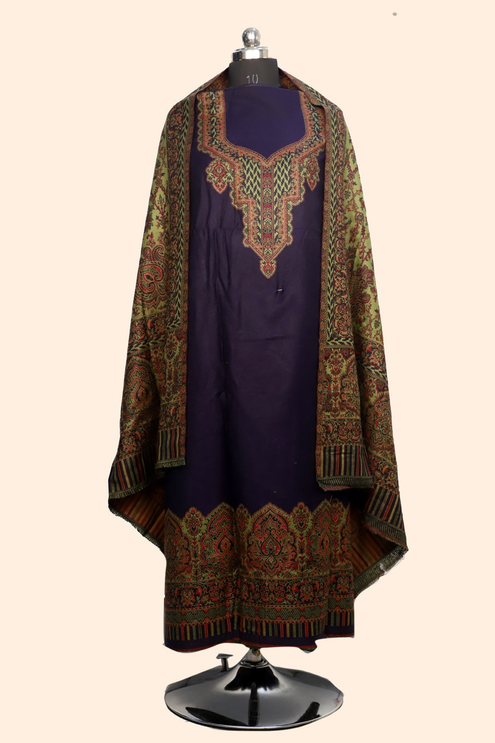 Navy Blue Color Woolen Kashmiri Kani Work Unstitched Suit