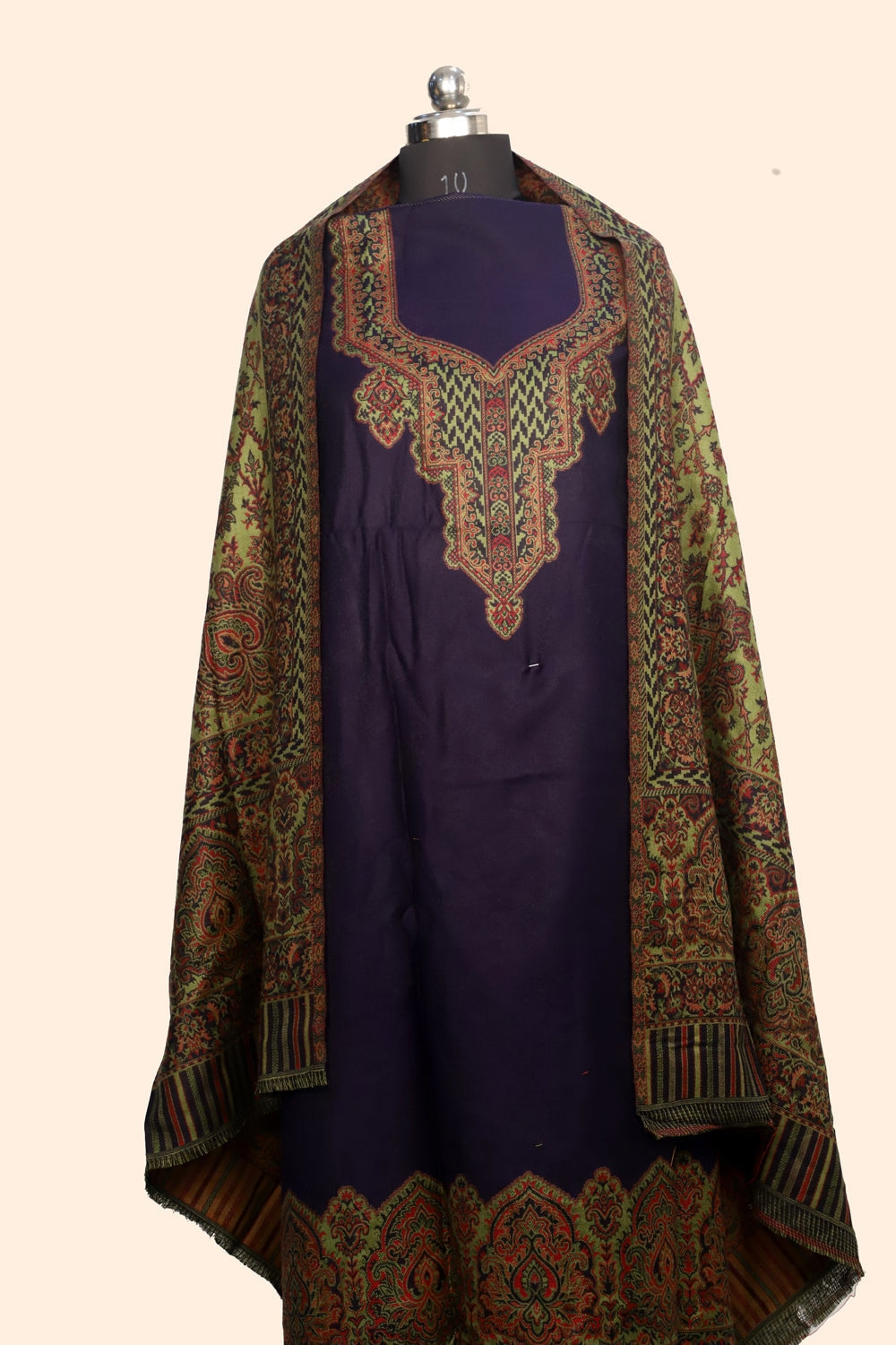 Navy Blue Color Woolen Kashmiri Kani Work Unstitched Suit