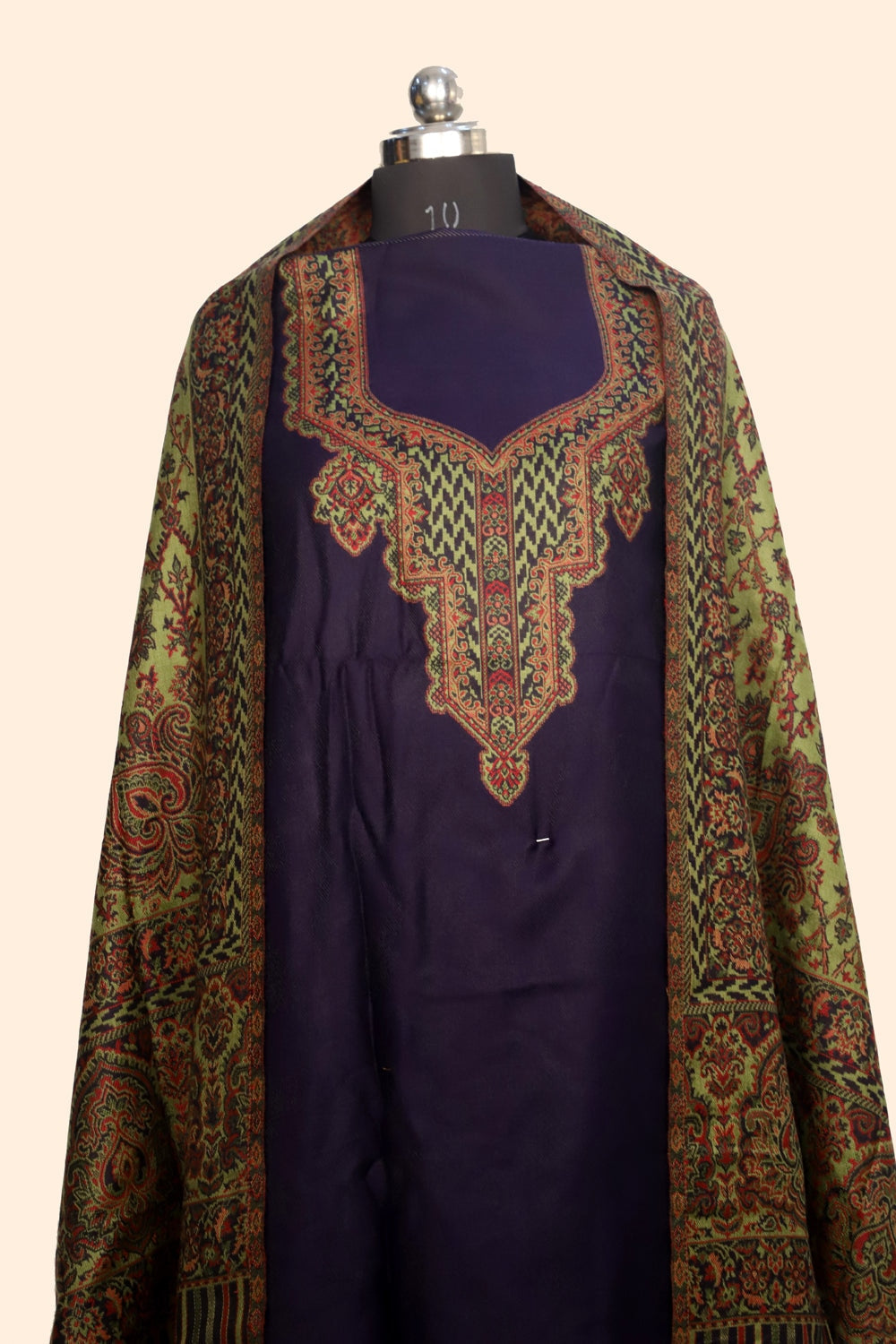 Navy Blue Color Woolen Kashmiri Kani Work Unstitched Suit