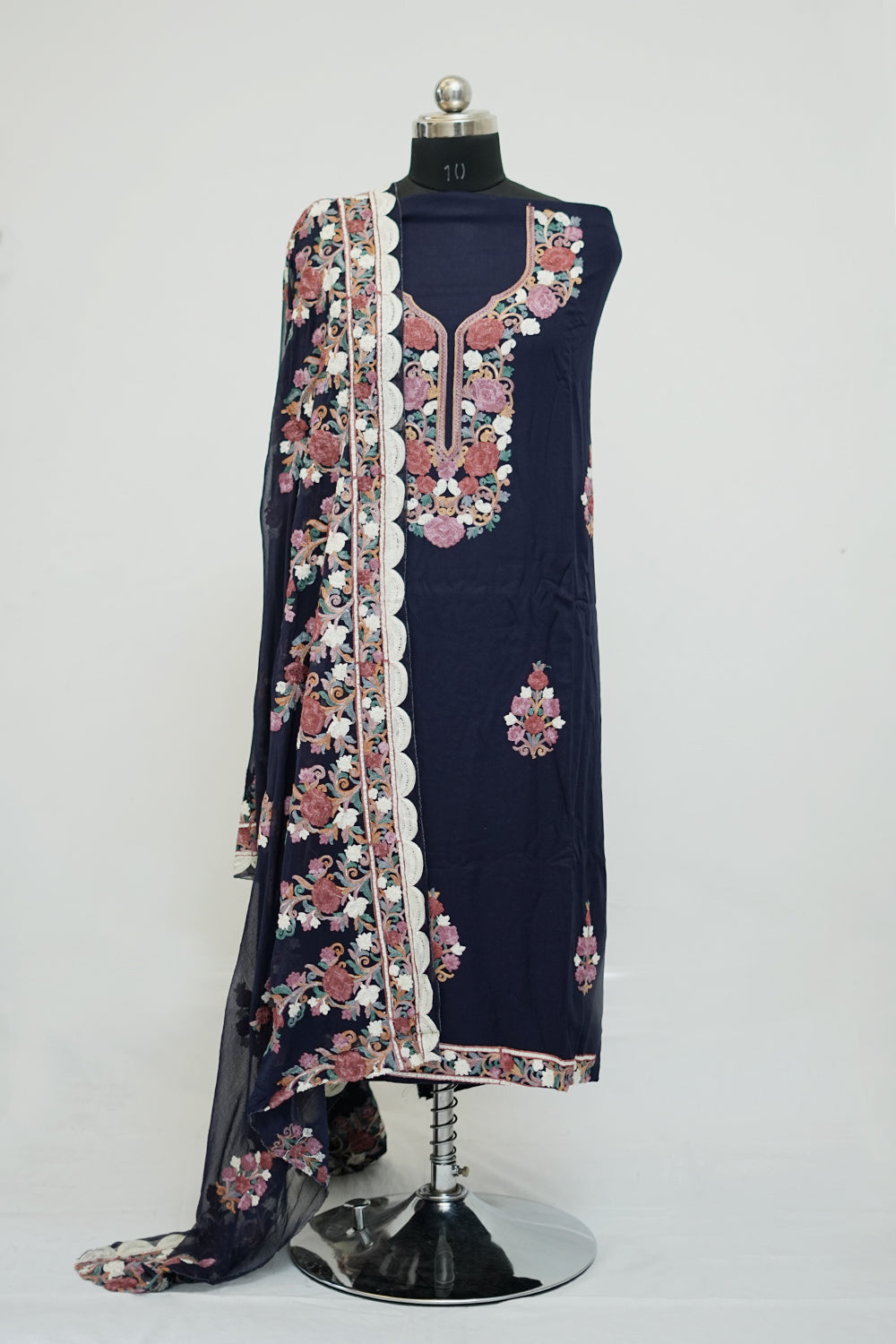 Navy Blue Colour Aari Work Salwar Kameez With Neckline
