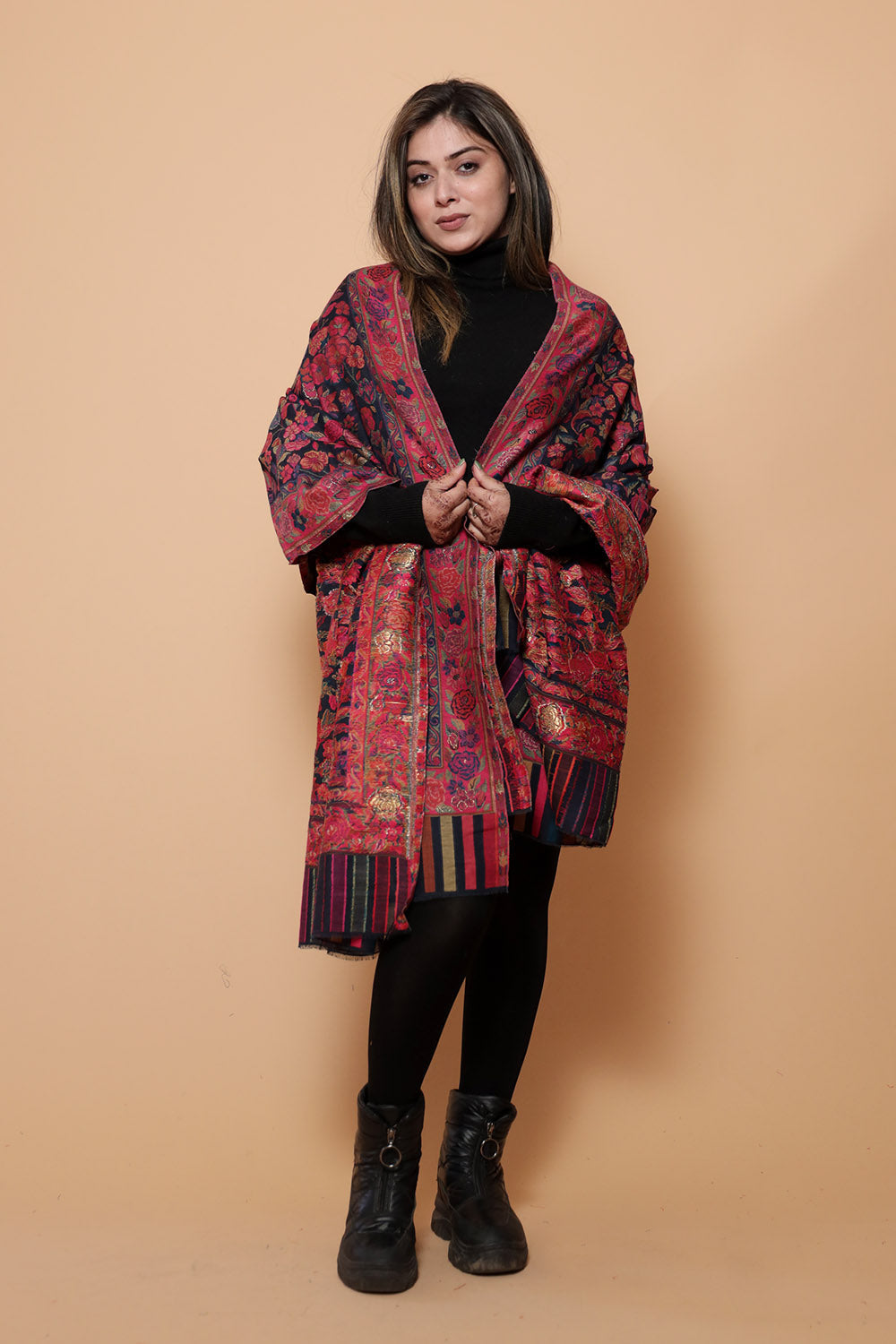 Navy Blue Colour Base With Multicolor All Over Kani Gulab