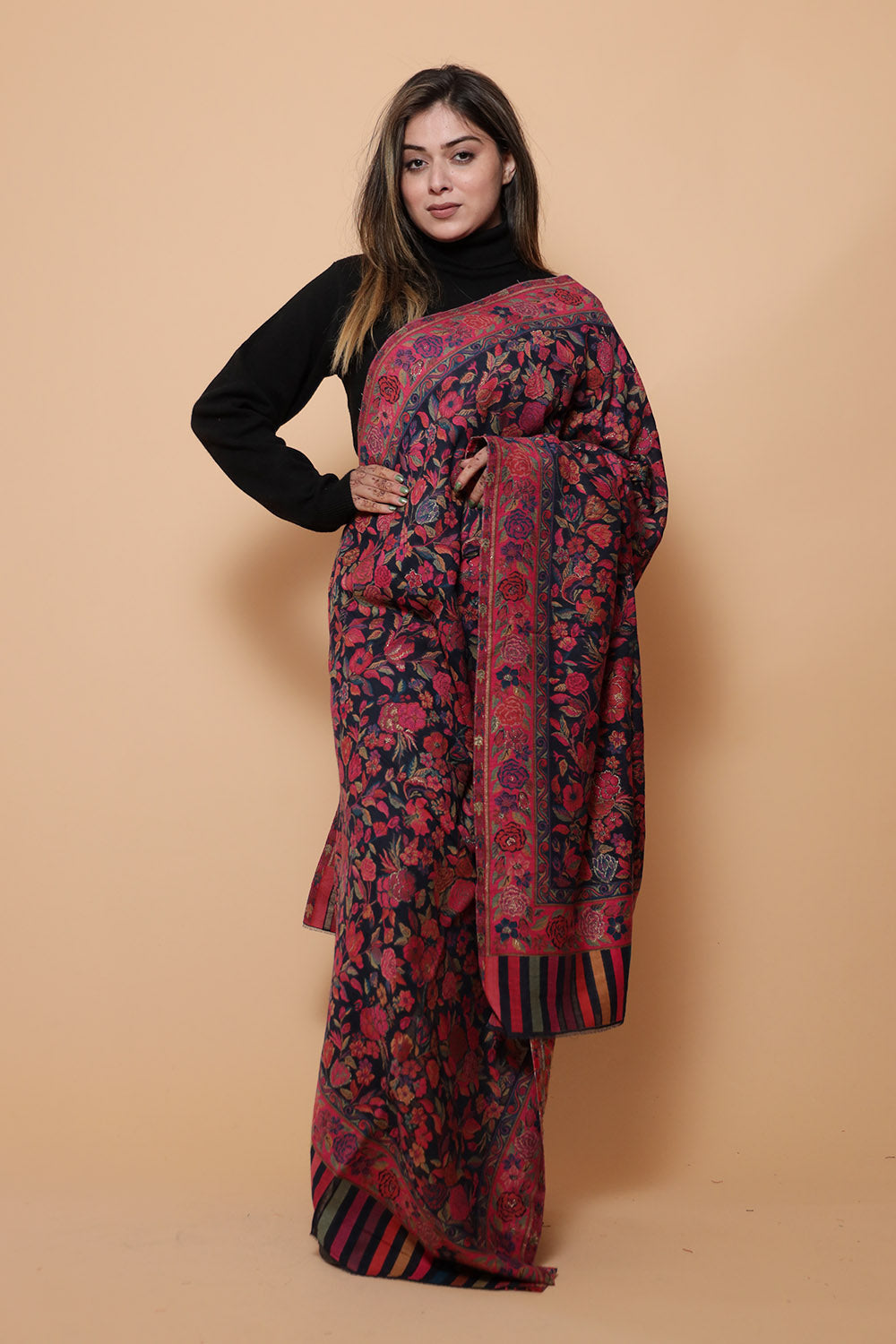 Navy Blue Colour Base With Multicolor All Over Kani Gulab