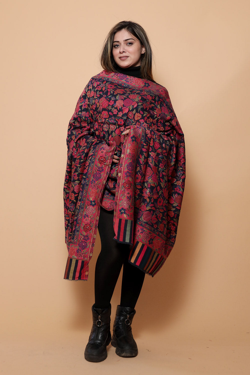 Navy Blue Colour Base With Multicolor All Over Kani Gulab