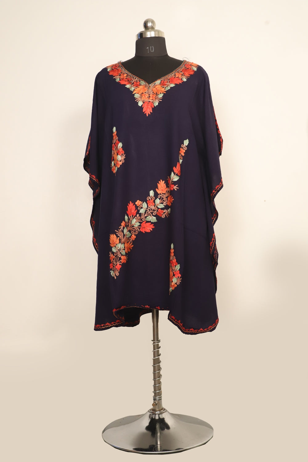 Navy Blue Colour Cotton Kashmiri Aari Work Designer Kaftan