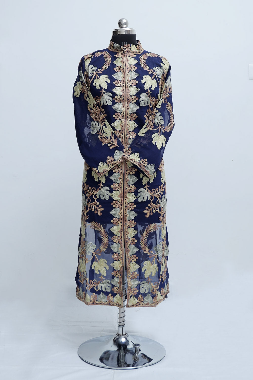 Navy Blue Colour Georgette Semi Stitched Kashmiri Kurti