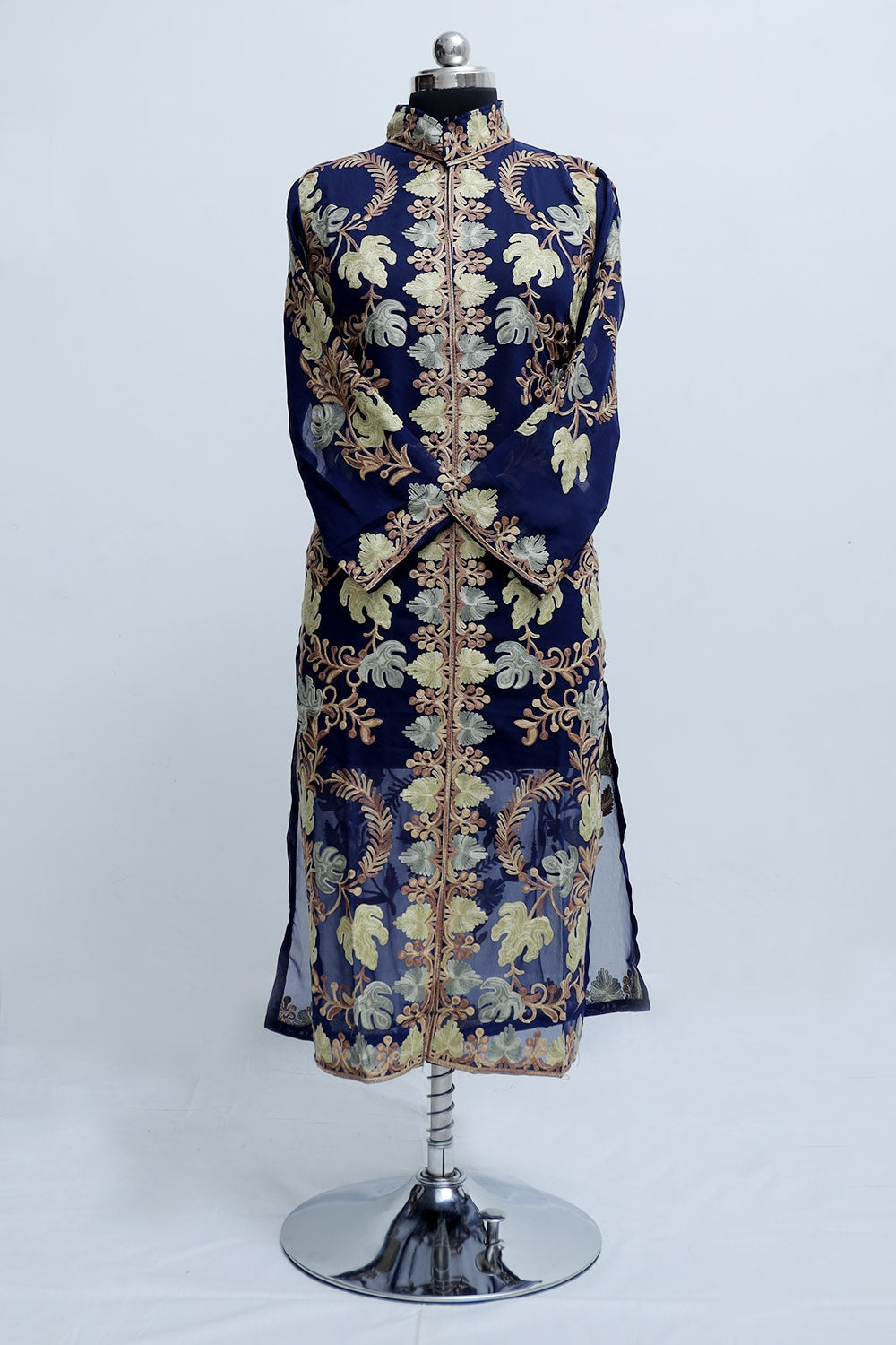Navy Blue Colour Georgette Semi Stitched Kashmiri Kurti