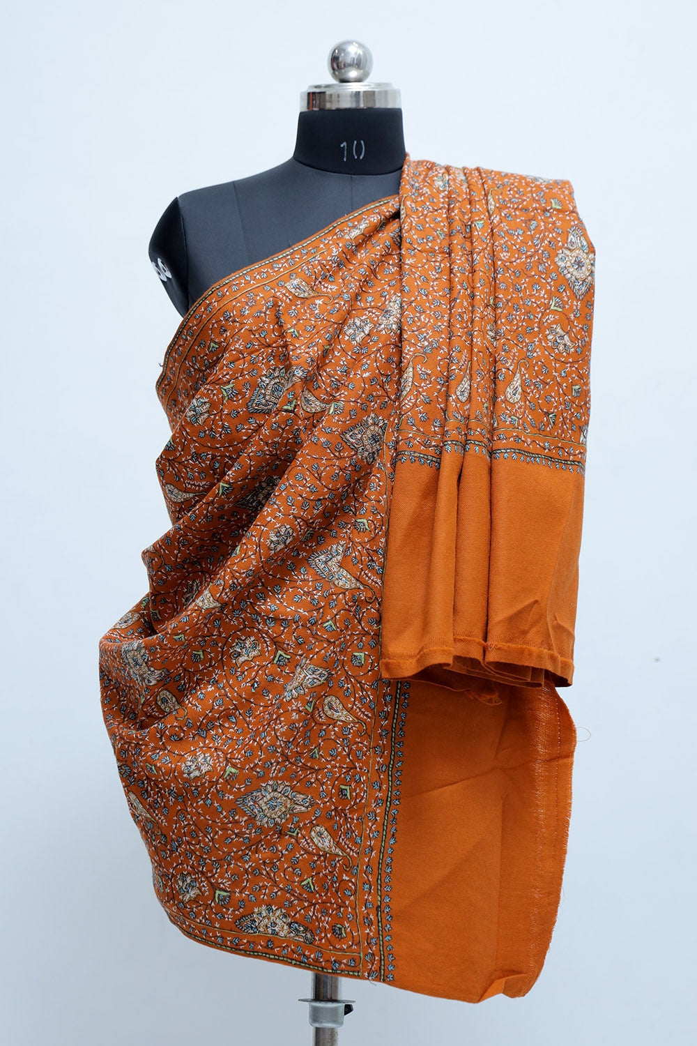 Orange Colour Sozni Shawl With Richly Embroidered Border