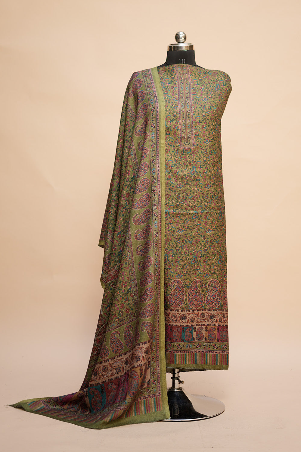 Pastel Color Woolen Kashmiri Kani Work Unstitched Suit