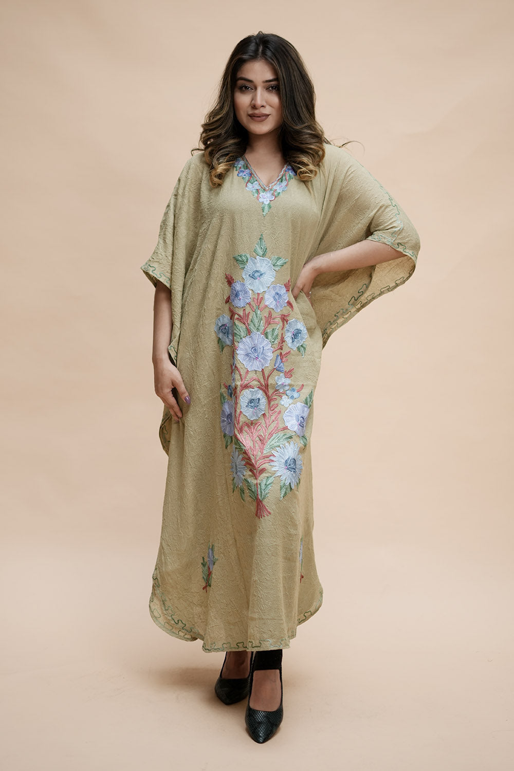 Pastel Colour Crush Cotton Kashmiri Aari Work Designer