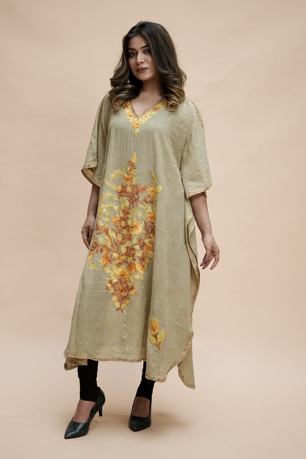 Pastel Colour Crush Cotton Kashmiri Aari Work Designer