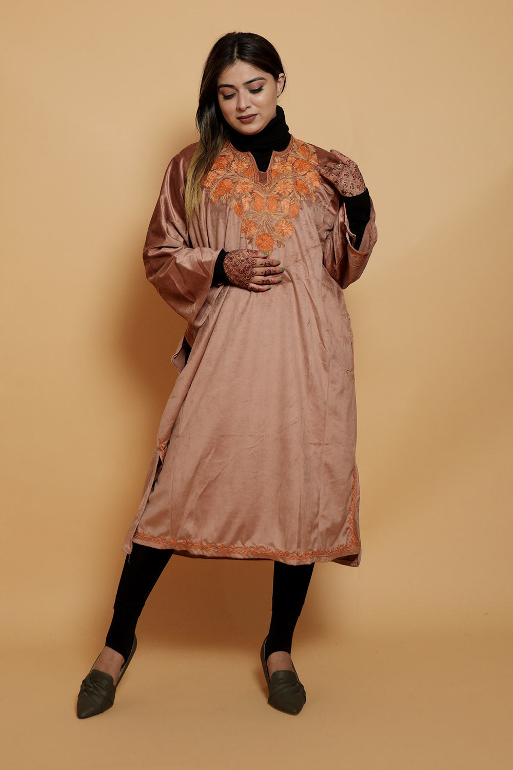 Pastel Colour Very Soft Warm And Elegant Suede Velvet Pheran