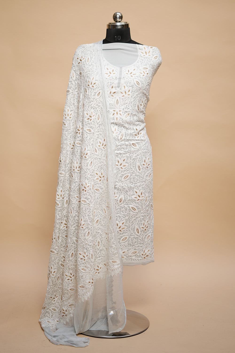 Pastel grey colour georgette heavy kashmiri work salwar kameez