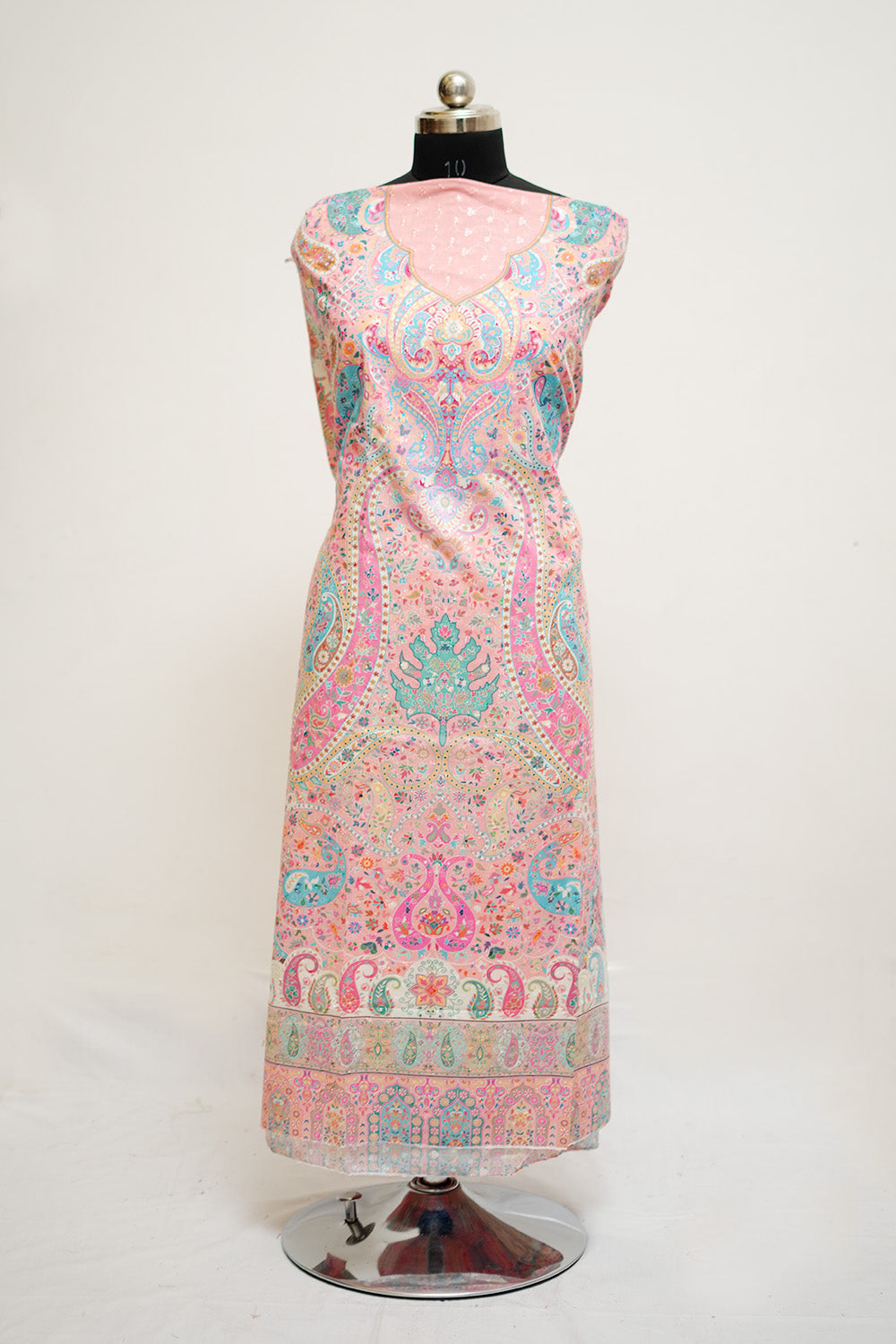 Peach Colour Cotton Chikankari Printed Unstitched Suit