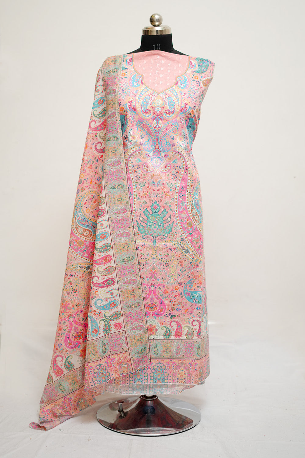 Peach Colour Cotton Chikankari Printed Unstitched Suit