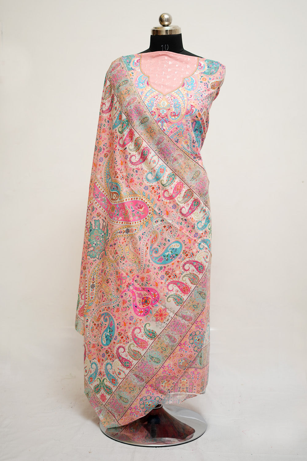 Peach Colour Cotton Chikankari Printed Unstitched Suit