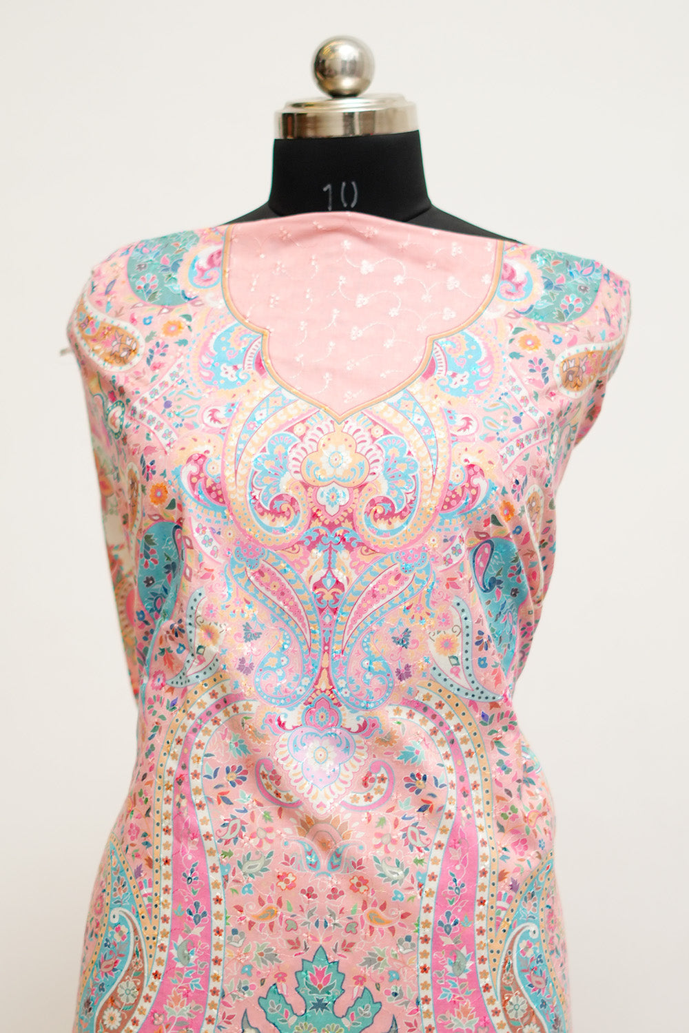 Peach Colour Cotton Chikankari Printed Unstitched Suit